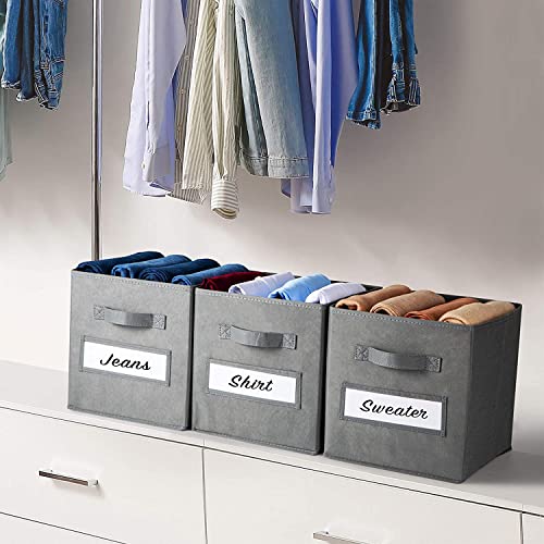 artsdi 13x13 Inch Cube Storage Bins(Set of 8)-Basket Bins with 8 Labels Window Cards & a Pen - Collapsible Storage Organizer Boxes Cube For Nursery Home & Office-Gray