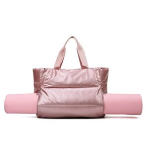 Large Puffer Tote Bag Women Handbags Winter Soft Puffer Shoulder Bag Portable Yoga Fitness Bag Travel Bag (Pink)