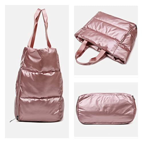 Large Puffer Tote Bag Women Handbags Winter Soft Puffer Shoulder Bag Portable Yoga Fitness Bag Travel Bag (Pink)