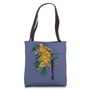watercolor mimosa flower tote bag