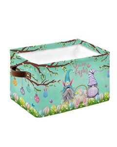 spring easter storage bins 1 pack, waterproof storage baskets for shelves closet, gnome bunny colorful eggs tree easter basket storage basket foldable storage box cube storage organizer with handles