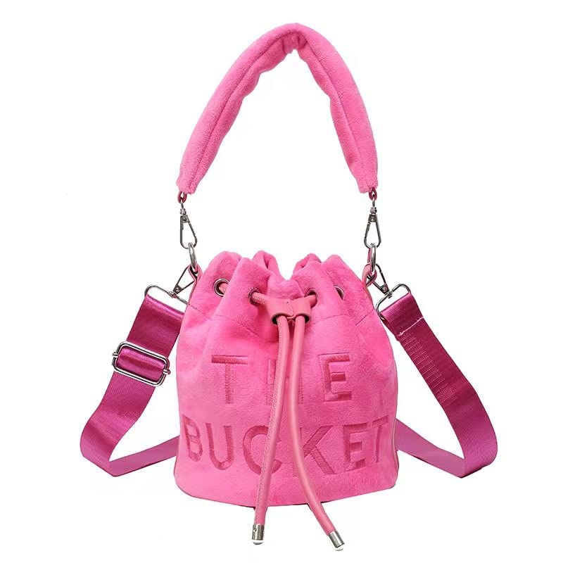 Hobo Bags for Women, Small Bucket Bag, Soft Plush Hobo Purses, Crossbody/Handbag(7.9 * 7.9 * 8.3in) (Rose Red)