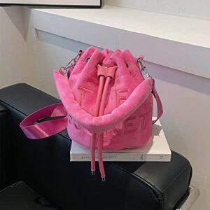 Hobo Bags for Women, Small Bucket Bag, Soft Plush Hobo Purses, Crossbody/Handbag(7.9 * 7.9 * 8.3in) (Rose Red)