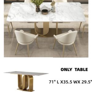 Wohh Marble Dining Table Set for 6-8 People Without Chairs Gold U-Shaped Base, Stone Top Dining Table 71" L X35.5 WX 29.5" H, Marble Top Dining Table Gold Metal(ONLY Table)