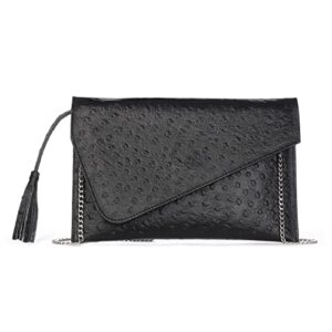 premier artisans – black textured leather evening clutch – handmade clutch purses for women – small foldover clutch purse with shoulder strap – formal events going out – 11 x 2 x 7 inches