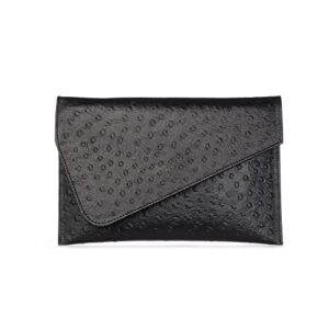 PREMIER ARTISANS - Black Textured Leather Evening Clutch - Handmade Clutch Purses For Women - Small Foldover Clutch Purse With Shoulder Strap - Formal Events Going Out - 11 x 2 x 7 Inches