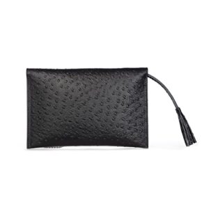 PREMIER ARTISANS - Black Textured Leather Evening Clutch - Handmade Clutch Purses For Women - Small Foldover Clutch Purse With Shoulder Strap - Formal Events Going Out - 11 x 2 x 7 Inches