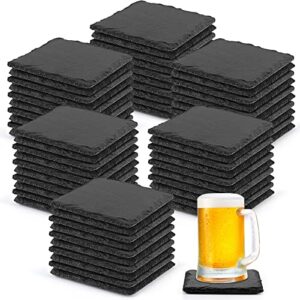 60pcs black slate coasters bulk 4 x 4 inch square slate drink coasters coffe bar coasters rustic handmade cup coasters with anti-scratch bottom for coffee home table kitchen
