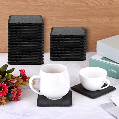 60PCS Black Slate Coasters Bulk 4 x 4 Inch Square Slate Drink Coasters Coffe Bar Coasters Rustic Handmade Cup Coasters with Anti-Scratch Bottom for Coffee Home Table Kitchen