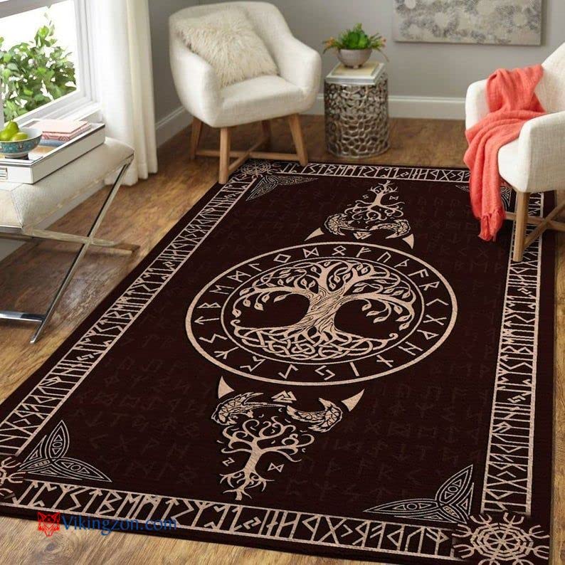 Vegvisir Yggdrasil Raven Norse Mythology Viking Viking Area Rug, Personalized Carpet Viking, Viking Area Rugs for Living Room, Viking Carpet Bedroom, Popular Rug Full Size (3x5, 4x6, 5x8) Na34