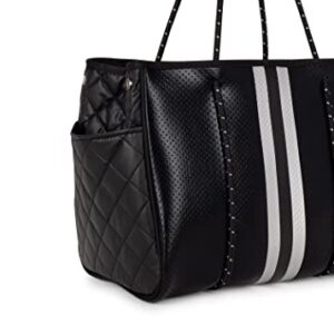 Haute Shore - Greyson Carbon Neoprene Tote Bag w/Zipper Wristlet Inside,Black Coated W/Silver & Black Stripe,One_Size