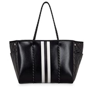 Haute Shore - Greyson Carbon Neoprene Tote Bag w/Zipper Wristlet Inside,Black Coated W/Silver & Black Stripe,One_Size