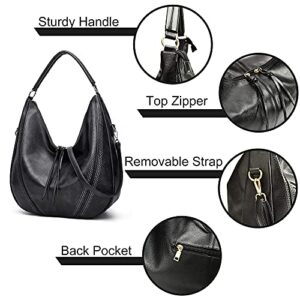Hobo purses for Women Large Crossbody Bags Boho Satchel Bags with Tassel Ladies Leather Handbags with Crossbody Strap 2PC Retro Black
