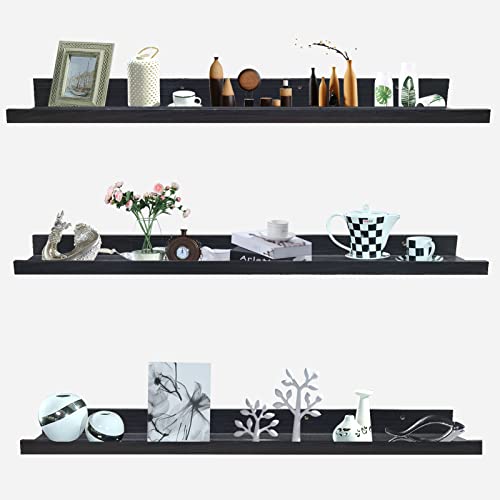 Goizxol, Floating Shelves Set of 3, Wall Mounted Wood Shelves for Decor Storage, Rustic Wall Shelves for Living Room, Bedroom, Kitchen, Bathroom (Black, 24)