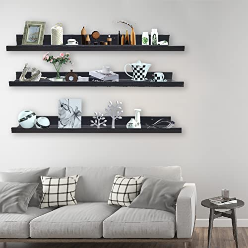 Goizxol, Floating Shelves Set of 3, Wall Mounted Wood Shelves for Decor Storage, Rustic Wall Shelves for Living Room, Bedroom, Kitchen, Bathroom (Black, 24)