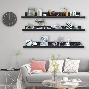 Goizxol, Floating Shelves Set of 3, Wall Mounted Wood Shelves for Decor Storage, Rustic Wall Shelves for Living Room, Bedroom, Kitchen, Bathroom (Black, 24)