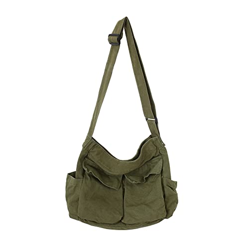 Canvas Messenger Bag for Women Men,Multiple Pockets Large Hobo Bag Canvas Crossbody Bag Shoulder Tote Bag School Daypacks