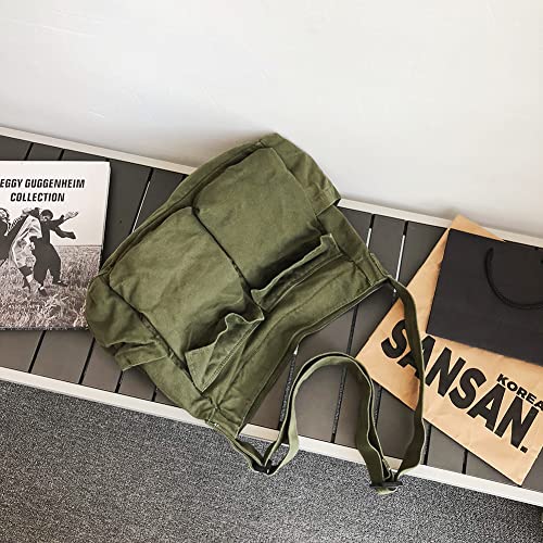 Canvas Messenger Bag for Women Men,Multiple Pockets Large Hobo Bag Canvas Crossbody Bag Shoulder Tote Bag School Daypacks