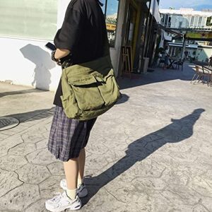 Canvas Messenger Bag for Women Men,Multiple Pockets Large Hobo Bag Canvas Crossbody Bag Shoulder Tote Bag School Daypacks