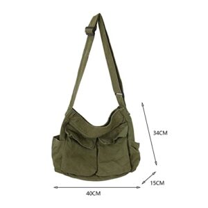 Canvas Messenger Bag for Women Men,Multiple Pockets Large Hobo Bag Canvas Crossbody Bag Shoulder Tote Bag School Daypacks