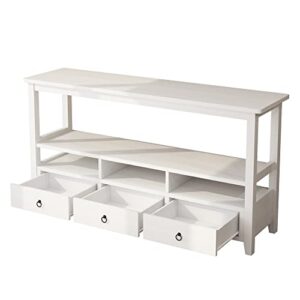 Karl home Console Table with 3 Bottom Drawers, Sofa Side Table Entryway Desk with 3 Storage Cubbies 1 Open Shelf, Vintage TV Stand for Hallway Living Room Office, White 29.9" H