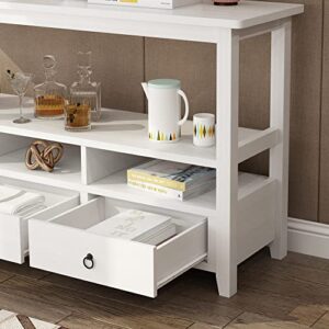 Karl home Console Table with 3 Bottom Drawers, Sofa Side Table Entryway Desk with 3 Storage Cubbies 1 Open Shelf, Vintage TV Stand for Hallway Living Room Office, White 29.9" H