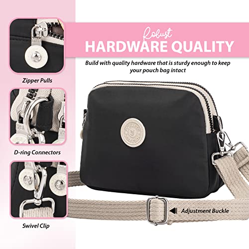 Katloo Cross Body Bag Clutch Purses for Women Designer Handbags Ladies Wrist Wallets Small Satchel with Canvas Shoulder/Wrist Strap (Black)