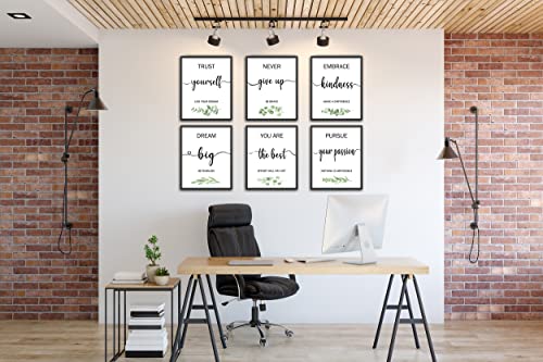 Motivational Wall Art Office Decor, Inspirational Wall Art, Watercolor Sage Green Print Boho Motivational Quote Wall Art, Green Plants Decor for Bedroom - Office Study Living Room Bedroom Decor, Set of 6 Leaf Eucalyptus Wall Decor, Minimalist Leaves Wall