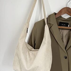 GORGLITTER Women's Corduroy Tote Bag Casual Zipper Handbag Big Capacity Shoulder Bag Beige One Size