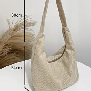 GORGLITTER Women's Corduroy Tote Bag Casual Zipper Handbag Big Capacity Shoulder Bag Beige One Size