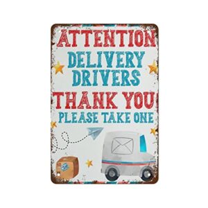 NAMEY Funny Vintage Tin Metal Sign Delivery Drivers Thank You Basket Sign Please Take One for Package Deliveries Print 12x8 Inch Suitable for Home and Kitchen Bar Cafe Garage Wall Decor