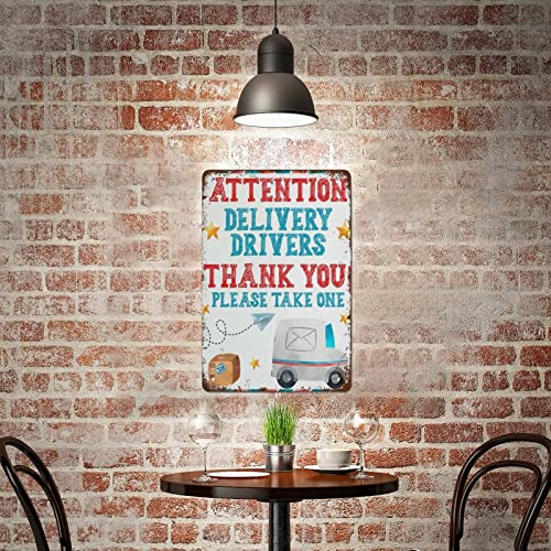 NAMEY Funny Vintage Tin Metal Sign Delivery Drivers Thank You Basket Sign Please Take One for Package Deliveries Print 12x8 Inch Suitable for Home and Kitchen Bar Cafe Garage Wall Decor