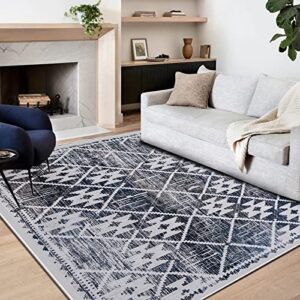 leesentec rugs modern non-slip soft area rugs for living room/bedroom/dining room carpet floor mat home decorative (navy blue/ivory, 3’11″×5’3″)