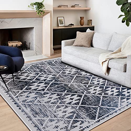 Leesentec Rugs Modern Non-Slip Soft Area Rugs for Living Room/Bedroom/Dining Room Carpet Floor Mat Home Decorative (Navy Blue/Ivory, 3'11"×5'3")