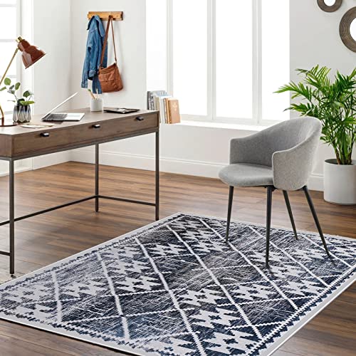 Leesentec Rugs Modern Non-Slip Soft Area Rugs for Living Room/Bedroom/Dining Room Carpet Floor Mat Home Decorative (Navy Blue/Ivory, 3'11"×5'3")