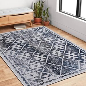 Leesentec Rugs Modern Non-Slip Soft Area Rugs for Living Room/Bedroom/Dining Room Carpet Floor Mat Home Decorative (Navy Blue/Ivory, 3'11"×5'3")