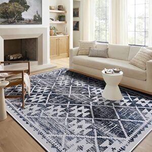 Leesentec Rugs Modern Non-Slip Soft Area Rugs for Living Room/Bedroom/Dining Room Carpet Floor Mat Home Decorative (Navy Blue/Ivory, 3'11"×5'3")