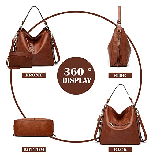 Hobo Bags for Women Vegan Leather Crossbody Bucket Purse Large Top Handle Shouler Purses Handbags Brown