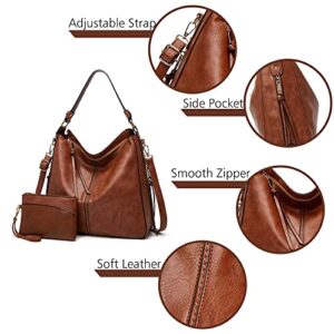 Hobo Bags for Women Vegan Leather Crossbody Bucket Purse Large Top Handle Shouler Purses Handbags Brown