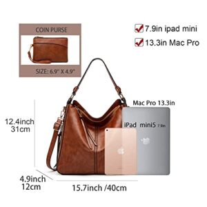 Hobo Bags for Women Vegan Leather Crossbody Bucket Purse Large Top Handle Shouler Purses Handbags Brown