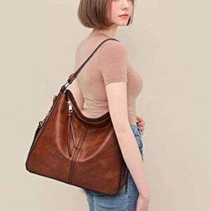 Hobo Bags for Women Vegan Leather Crossbody Bucket Purse Large Top Handle Shouler Purses Handbags Brown