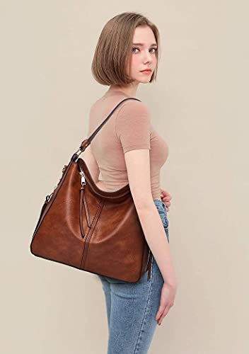 Hobo Bags for Women Vegan Leather Crossbody Bucket Purse Large Top Handle Shouler Purses Handbags Brown