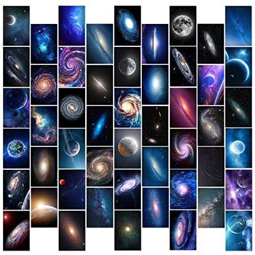 MAHIOYI Starry Sky Wall Collage Kit Aesthetic Pictures Galaxy Poster Space Room Decor Gift for Boys Girls, 50pcs 4x6in