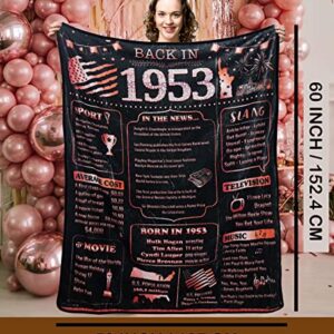 Henghere 70th Birthday Gifts for Women Friend, Mom, Grandma, Sister, Wife, Aunt, Coworker, Happy 70 Year Old Birthday Decorations Women | Blanket for Bed Sofa 60x50 Inches, Rose Gold