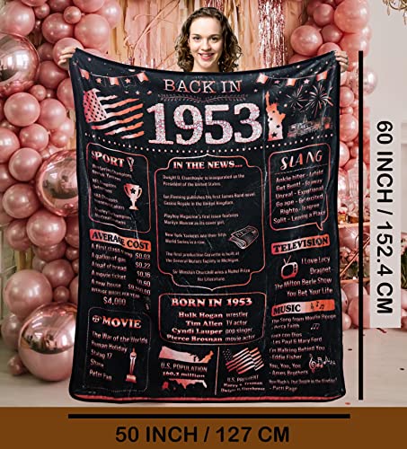 Henghere 70th Birthday Gifts for Women Friend, Mom, Grandma, Sister, Wife, Aunt, Coworker, Happy 70 Year Old Birthday Decorations Women | Blanket for Bed Sofa 60x50 Inches, Rose Gold