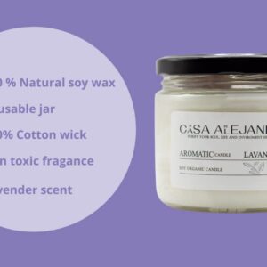 Lavander Aromatherapy Candle with Amethyst and Rose Quartz + Soy Wax + Scented Oil + Cinnamon Decoration + Quartz + Healing Crystal +12 oz. La CASA de ALEJANDRA