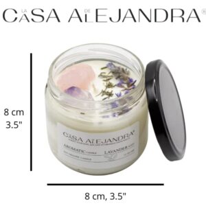 Lavander Aromatherapy Candle with Amethyst and Rose Quartz + Soy Wax + Scented Oil + Cinnamon Decoration + Quartz + Healing Crystal +12 oz. La CASA de ALEJANDRA