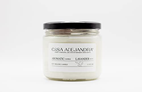 Lavander Aromatherapy Candle with Amethyst and Rose Quartz + Soy Wax + Scented Oil + Cinnamon Decoration + Quartz + Healing Crystal +12 oz. La CASA de ALEJANDRA