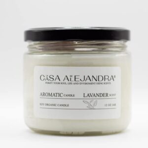 Lavander Aromatherapy Candle with Amethyst and Rose Quartz + Soy Wax + Scented Oil + Cinnamon Decoration + Quartz + Healing Crystal +12 oz. La CASA de ALEJANDRA