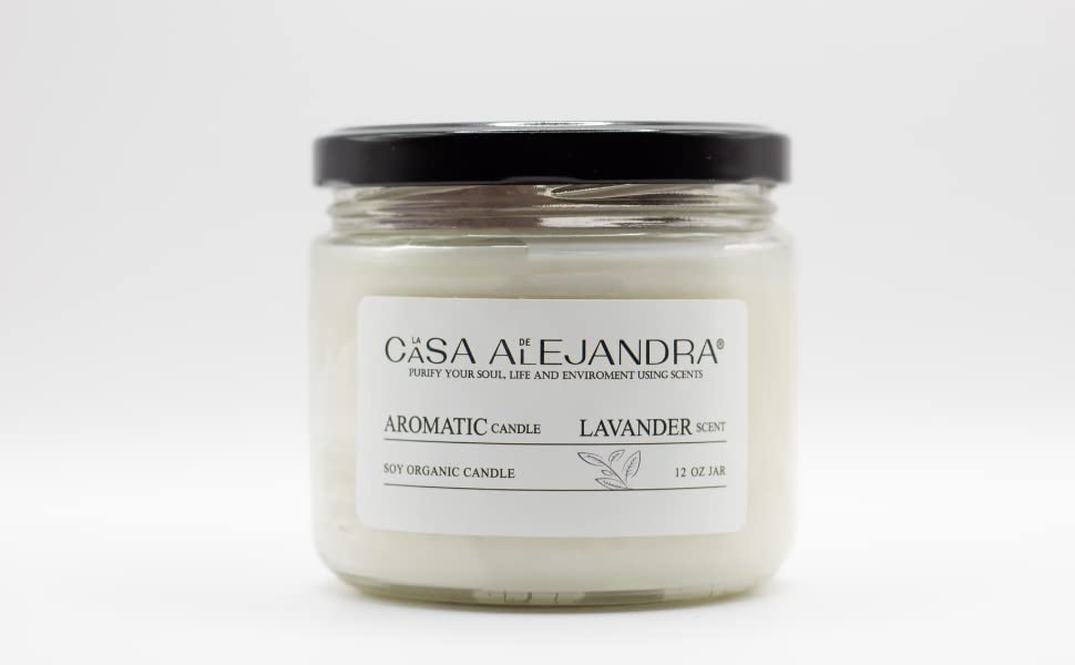 Lavander Aromatherapy Candle with Amethyst and Rose Quartz + Soy Wax + Scented Oil + Cinnamon Decoration + Quartz + Healing Crystal +12 oz. La CASA de ALEJANDRA